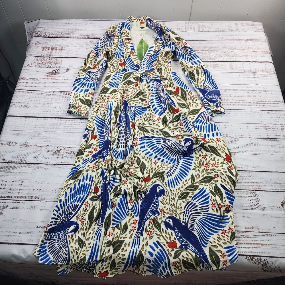 FARM Rio Macaw Flight Maxi Dress XS Off White Rayon Tropical Bird Print 300216 - Picture 2 of 10